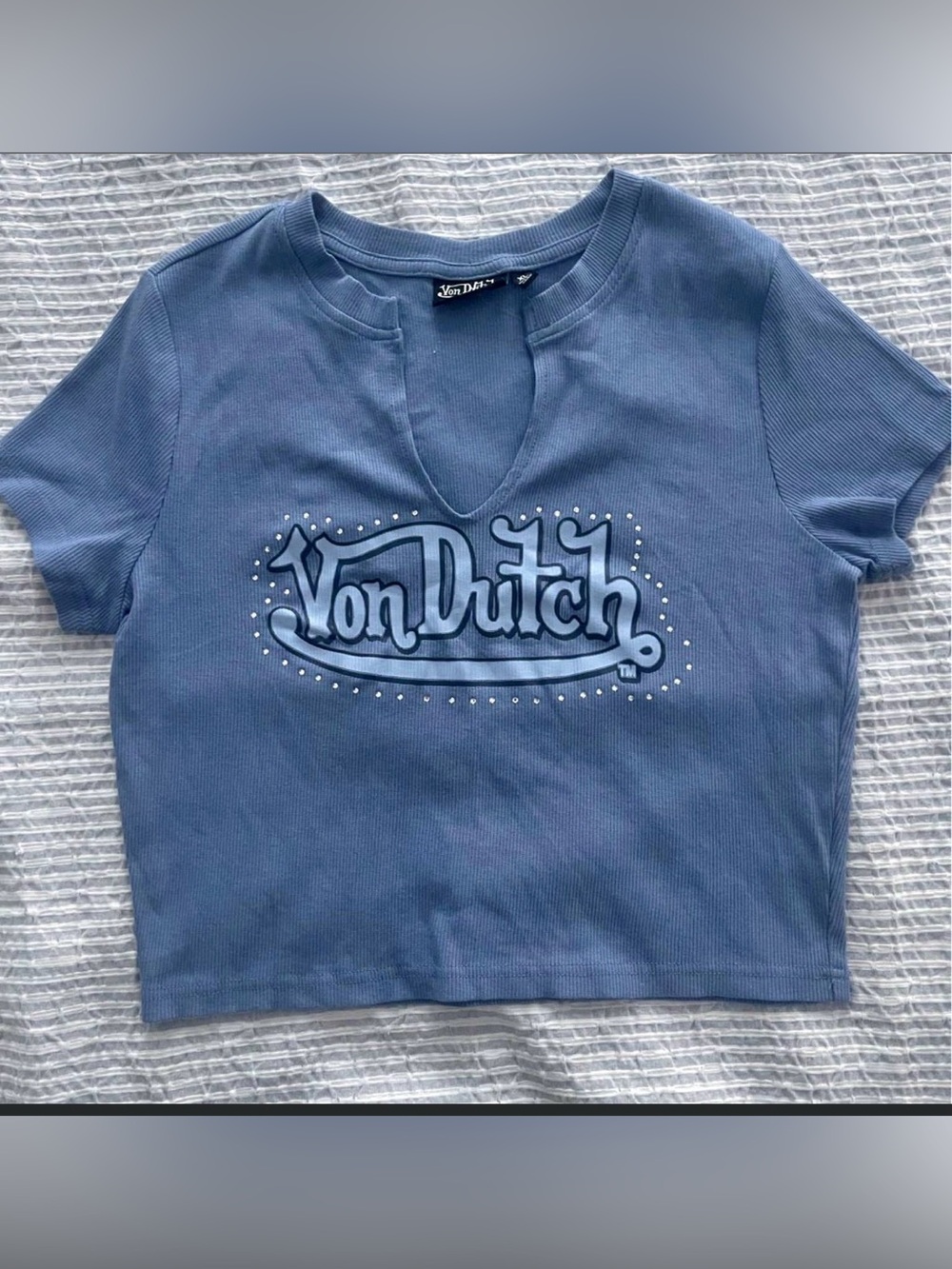 Von Dutch Blue Ribbed Crop Top